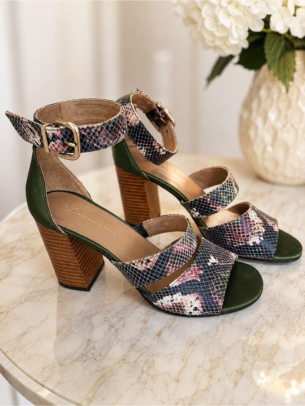 Anthropologie Multicolor Snakeskin Print Block Heel Sandals- EU 37